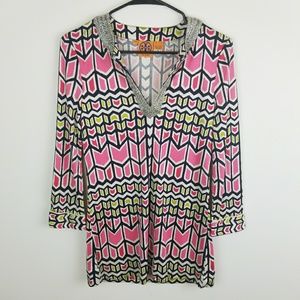 SoldTory Burch Blouse Silk Tunic V Neck Beaded Top